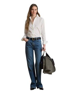 Ralph Lauren Button Down Shirt Blouse Top Womens 10 White Long Sleeve Cotton